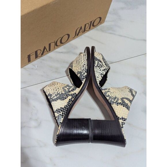 Franco Sarto Women's Cream & Black Snake Skin Block Heel Sandals Size 9.5 - Picture 4 of 7